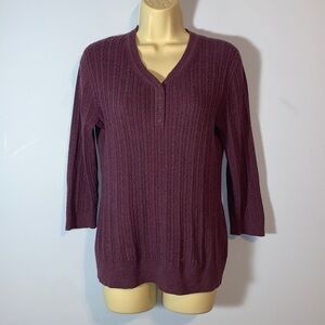 Croft & Barrow Women's Plum purple cable Knit Henley Sweater size small cotton